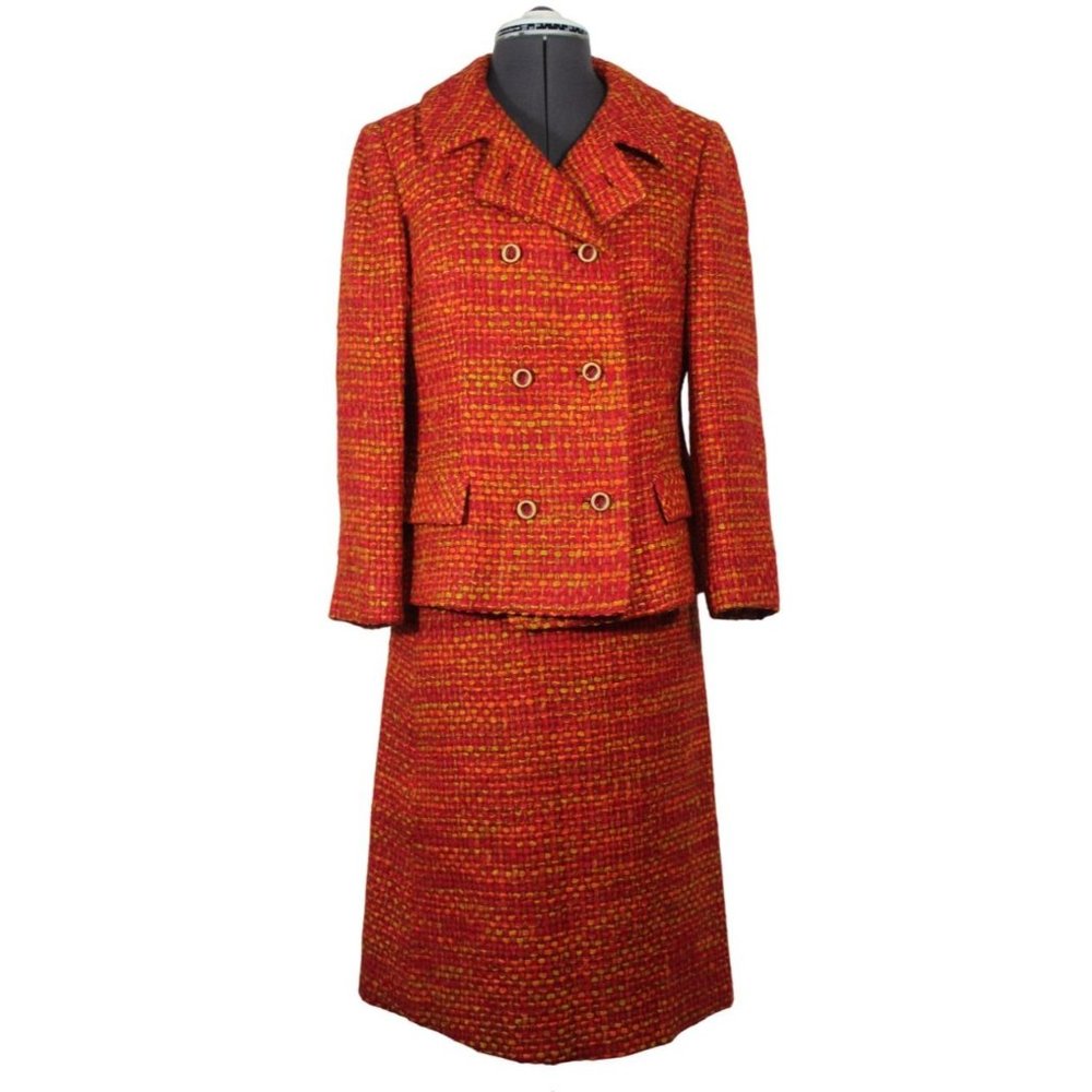 Retro 60s Joseph Magnin women's chunky tweed‎ mod couture Mad Man skirt suit set